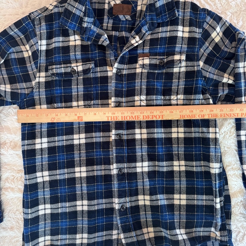 Orvis Big Bear Plaid Shacket Blue & White Button Up Sz L | Cozy Outdoor Layer - Picture 3 of 7